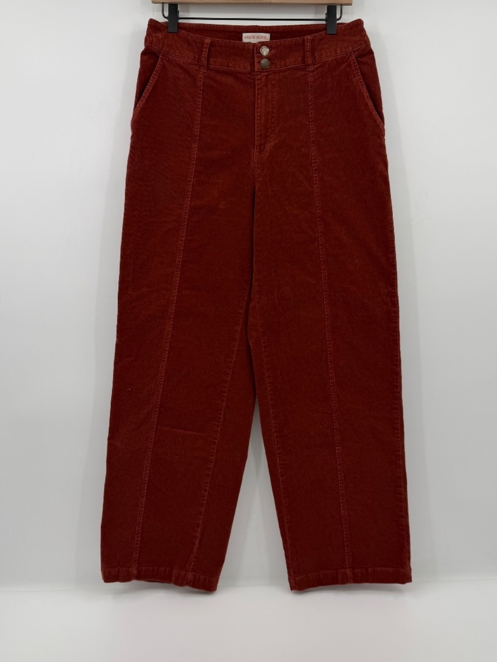 Knox Rose Pants Women 10 Brown Terracotta Corduroy Wide Leg High Rise Stretch